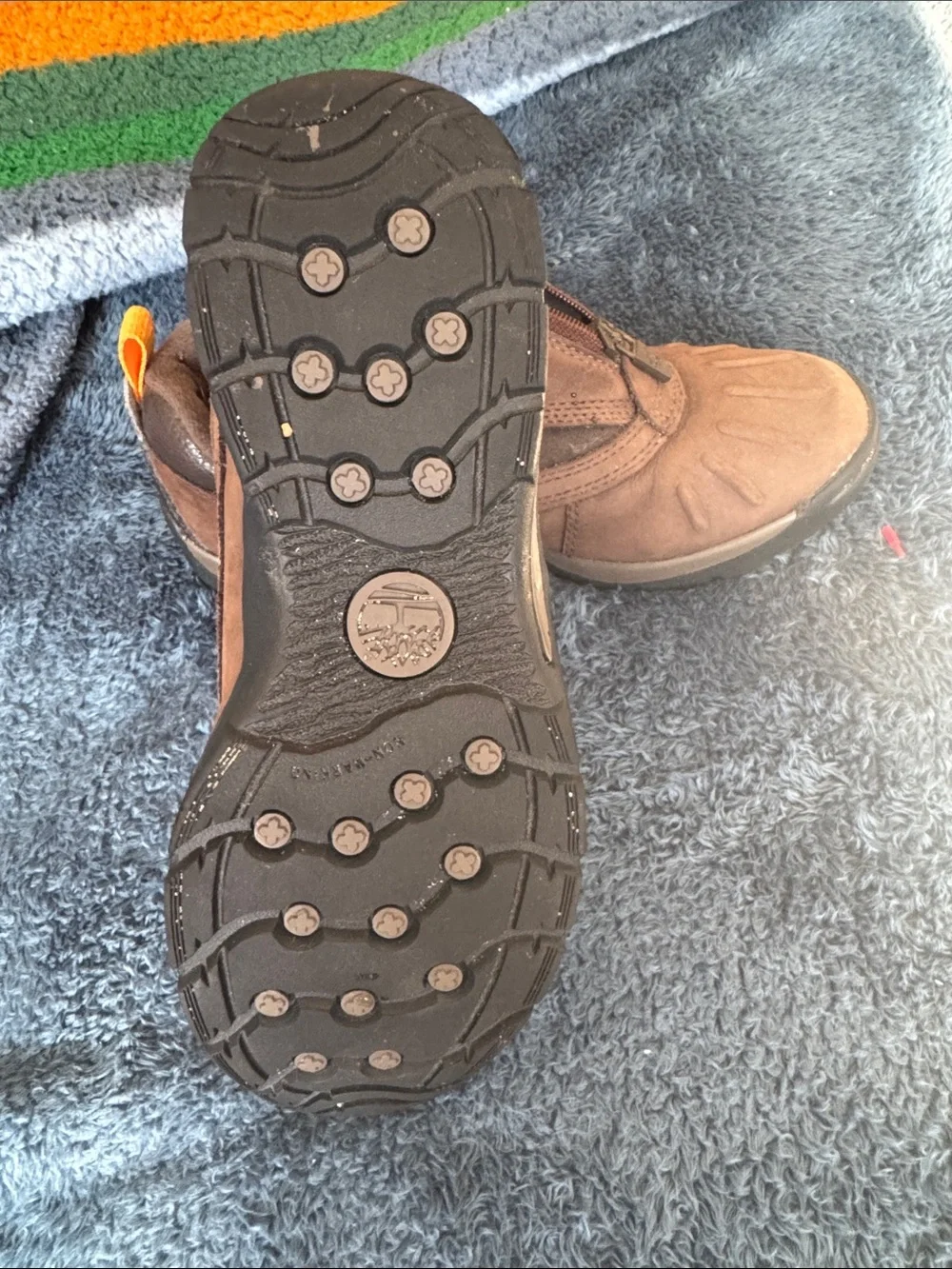Timberland Kids Brown Suede Front-Zip Ankle Boots with Orange Pull Tabs